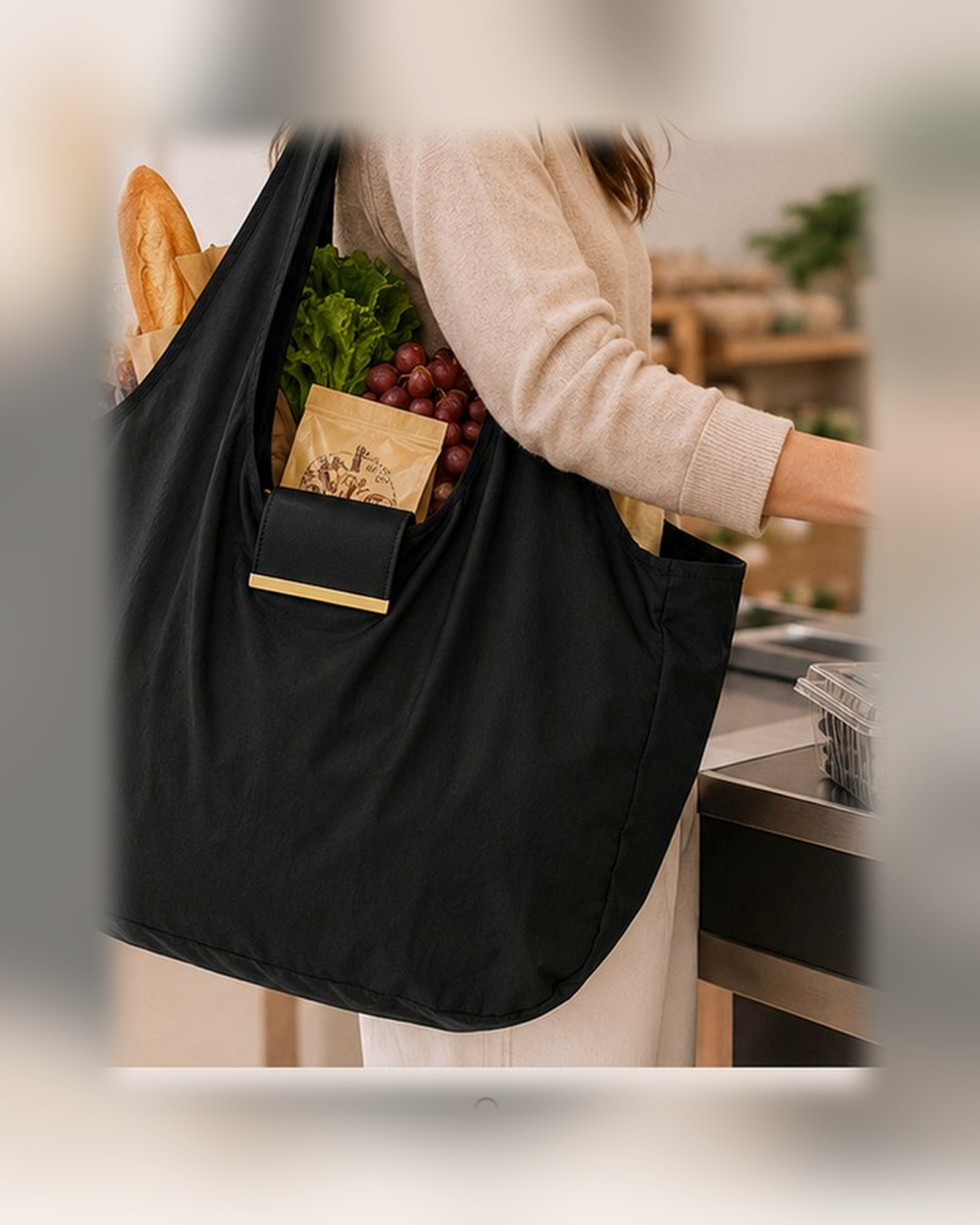 TAWY tote carrying groceries at checkout
